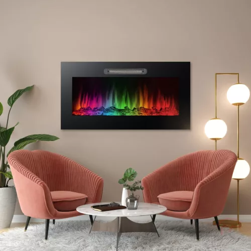 Bewello BW2024 Elektromos beépíthető kandalló - hősugárzó + RGB LED - 91 x 15 x