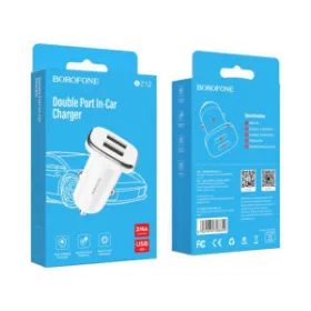   Borofone BZ12W 2.4A dupla usb portos szivargyújtó töltő fehér 1316283