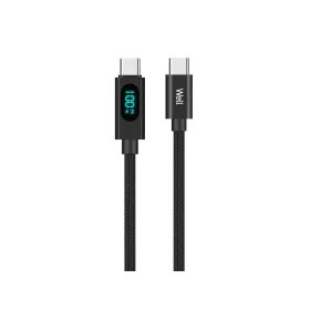   Well USB-C / USB-C töltő- / kijelzőkábel fém végződéssel, 100W, 1 m, CABLE-USBC/USBC-1BK10001-WL