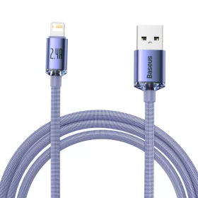   Baseus CAJY000105 Crystal Shine Series Fast Charging Data Cable USB-A apa 2.0 - Lightning apa Adat és töltőkábel - Ibolya (2m)