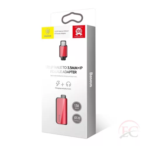 Baseus átalakító, L32 Lightning[apa] - 3.5 mm + Lightning[anya] adapter, piros