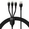 Baseus Flash Series 3 az 1-ben USB-kábel USB-C + micro USB + Lightning 100W 1.2m fekete (CASS030001)