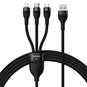   Baseus Flash Series 3 az 1-ben USB-kábel USB-C + micro USB + Lightning 100W 1.2m fekete (CASS030001)