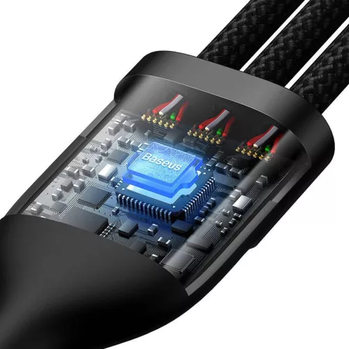 Baseus Flash Series 3 az 1-ben USB-kábel USB-C + micro USB + Lightning 100W 1.2m fekete (CASS030001)