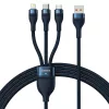 Baseus Flash Series 3 az 1-ben USB-kábel USB-C + micro USB + Lightning 100W 1.2m kék (CASS030003)
