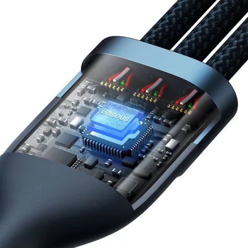 Baseus Flash Series 3 az 1-ben USB-kábel USB-C + micro USB + Lightning 100W 1.2m kék (CASS030003)