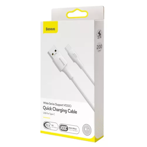 Baseus CATSW-G02 USB/USB-C adat- és töltőkábel, VOOC Quick Charge 3.0 gyorstöltés, 5A, 2m, fehér