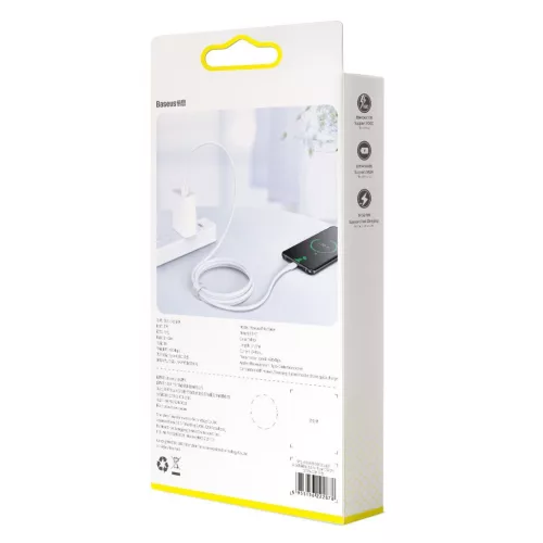 Baseus CATSW-G02 USB/USB-C adat- és töltőkábel, VOOC Quick Charge 3.0 gyorstöltés, 5A, 2m, fehér
