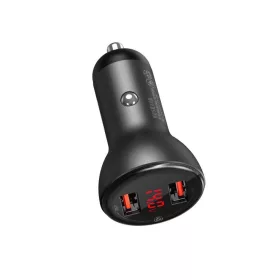   Baseus autós töltő, digitális kijelzővel dupla SCP QC 2xUSB, 45W, szürke (CCBX-B