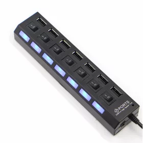 7 Portos USB HUB Kapcsolóval, Fekete 1331847