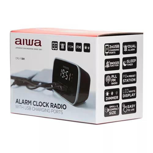 Aiwa CRU-19BK Ébresztőórás Rádió – Stílus és Funkcionalitás a Kényelmes Reggelért, fekete színben
