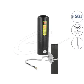   Delock 5G LTE antenna SMA-dugó 3 - 5 dBi irányítatlan, rögzített, kültéri fali és állított elhelyezésre fekete (DL-10037)