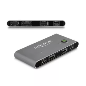   Delock USB-C -s KVM kapcsoló HDMI és DisplayPort-hoz 8K MST USB 2.0 csatlakozó felülettel (DL-11485)