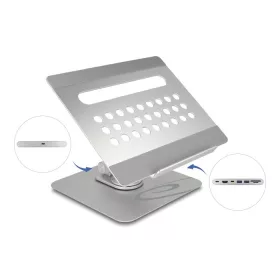   Delock Tablet és laptop állvány beépített dokkoló állomással 4K - HDMI / Kártyaolvasó / Hub / PD 3.0 90 W - 360  forgatható (DL-18457)