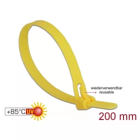   Delock Kábelösszeköto újrahasznosítható hoálló hossza 200 mm, szélessége 7,5 mm, 100 db. sárga (DL-18759)
