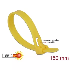   Delock Kábelösszeköto újrahasznosítható hoálló hossza 150 mm, szélessége 7,5 mm, 100 db. sárga (DL-18760)