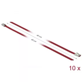   Delock Rozsdamentes Acél Kábelkötegek Hossza 400 x Szélesség 4,6 mm piros 10 db. (DL-18779)