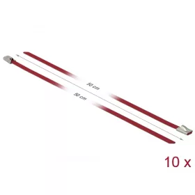   Delock Rozsdamentes Acél Kábelkötegek Hossza 500 x Szélesség 4,6 mm piros 10 db. (DL-18780)