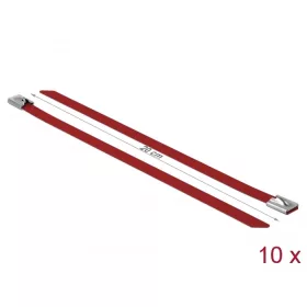   Delock Rozsdamentes Acél Kábelkötegek Hossza 200 x Szélesség 7,9 mm piros 10 db. (DL-18781)
