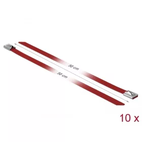   Delock Rozsdamentes Acél Kábelkötegek Hossza 500 x Szélesség 7,9 mm piros 10 db. (DL-18784)