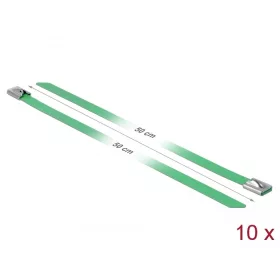   Delock Rozsdamentes Acél Kábelkötegek Hossza 500 x Szélesség 7,9 mm zöld 10 db. (DL-18808)
