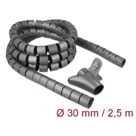   Delock Spirális kábelburkolat behúzó eszközzel 2,5 m x 30 mm szürke (DL-18846)
