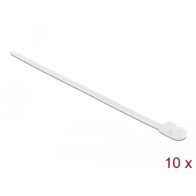   Delock Kábelkötöző szorító fűzőlyukkal Hx 400 x Sz 7,6 mm, 10 darab fehér (DL-18948)