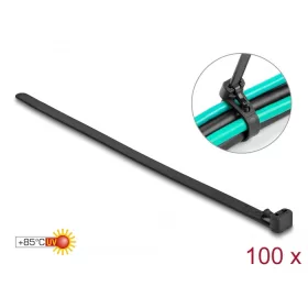   Delock Kábelösszekötő újrahasznosítható hőálló hossza 300 mm, szélessége 7,6 mm, 100 db. Fekete (DL-19066)