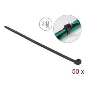   Delock Kábelkötöző ellenáll a hideg hőmérsékletnek hossza 380 x szélessége 7,6 mm, 50 db. Fekete (DL-19228)