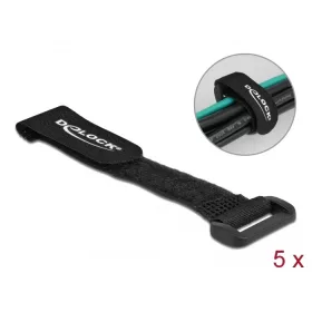   Delock Befűzős kábelkötegelő tépőzárral hossza 150 mm, szélessége 20 mm, 5 db. Fekete (DL-19525)