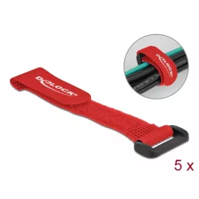   Delock Befűzős kábelkötegelő tépőzárral hossza 150 mm, szélessége 20 mm, 5 db. Piros (DL-19526)