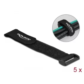   Delock Befűzős kábelkötegelő tépőzárral hossza 190 mm, szélessége 25 mm, 5 db. Fekete (DL-19531)