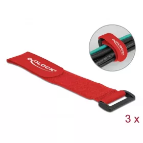   Delock Befűzős kábelkötegelő tépőzárral hossza 280 mm, szélessége 38 mm, 3 db. Piros (DL-19535)