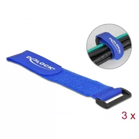   Delock Befűzős kábelkötegelő tépőzárral hossza 280 mm, szélessége 38 mm, 3 db. Kék (DL-19536)