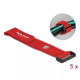   Delock Befűzős kábelkötegelő tépőzárral és szorító karikával hossza 190 mm, szélessége 25 mm, 5 db. (DL-19545)
