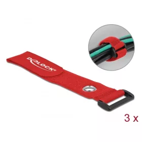   Delock Befűzős kábelkötegelő tépőzárral és szorító karikával hossza 280 mm, szélessége 38 mm, 3 db. (DL-19550)