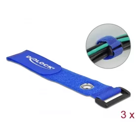   Delock Befűzős kábelkötegelő tépőzárral és szorító karikával hossza 280 mm, szélessége 38 mm, 3 db. (DL-19551)