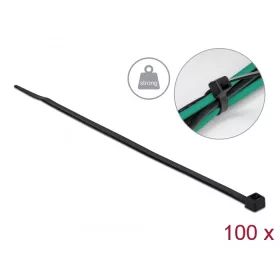  Delock Kábelkötöző magas szakítószilárdsággal hossza 200 x szélessége 4,8 mm, 100 db. Fekete (DL-19559)