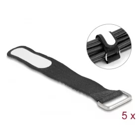   Delock Tépőzáras kábelkötegelő horoggal és feliratozható felülettel Hx 127 mm és Sz 20 mm 5 db. fekete (DL-19603)