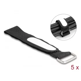   Delock Tépőzáras kábelkötegelő horoggal és feliratozható felülettel Hx 203 mm és Sz 20 mm 5 db. fekete (DL-19606)