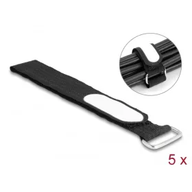   Delock Tépőzáras kábelkötegelő horoggal és feliratozható felülettel Hx 305 mm és Sz 25 mm 5 db. fekete (DL-19608)