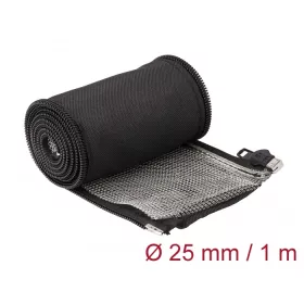   Delock Hőellenálló EMI Shielding fonott borítás zipzárral, 1 m x 25 mm méretű, fekete (DL-20847)