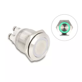   Delock Nyomógomb beszereléshez 19 mm 4 db. csavarhely LED zöld (DL-20978)