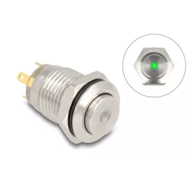  Delock Nyomógomb beszereléshez 12 mm 4 x forrasztási csatlakozó LED zöld pont (DL-20982)