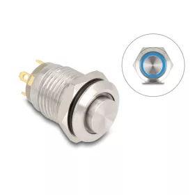   Delock Nyomógomb beszereléshez 12 mm 4 x forrasztási csatlakozó LED kék (DL-20984)