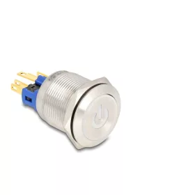   Delock nyomókapcsoló beépítéshez 22 mm 6 x forrasztási csatlakozó LED fehér teljesítmény szimbólum + gyűrű (DL-22051)