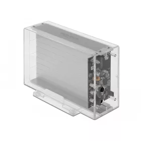   Delock Külső kettős ház 2 db. 3.5  SATA HDD-hez USB Type-C  anya csatlakozóval átlátszó - eszközment (DL-42624)