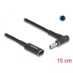   Delock Laptop töltőkábel adapterkábel USB Type-C anya - HP 4,5 x 3,0 mm apa 90 fokban hajlított 15 cm (DL-60031)