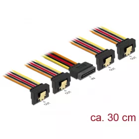   Delock 15 pin-es SATA kábel bemeneti zár funkcióval > 15 pin-es SATA tápcsatlakozó kimeneti 4 x lefe (DL-60167)