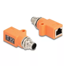   Delock M12 A-kódolt adapter 8 tűs apa - RJ45 anya Cat.5e beszerelő mélyedéssel egyenes, narancssárga színű (DL-60617)